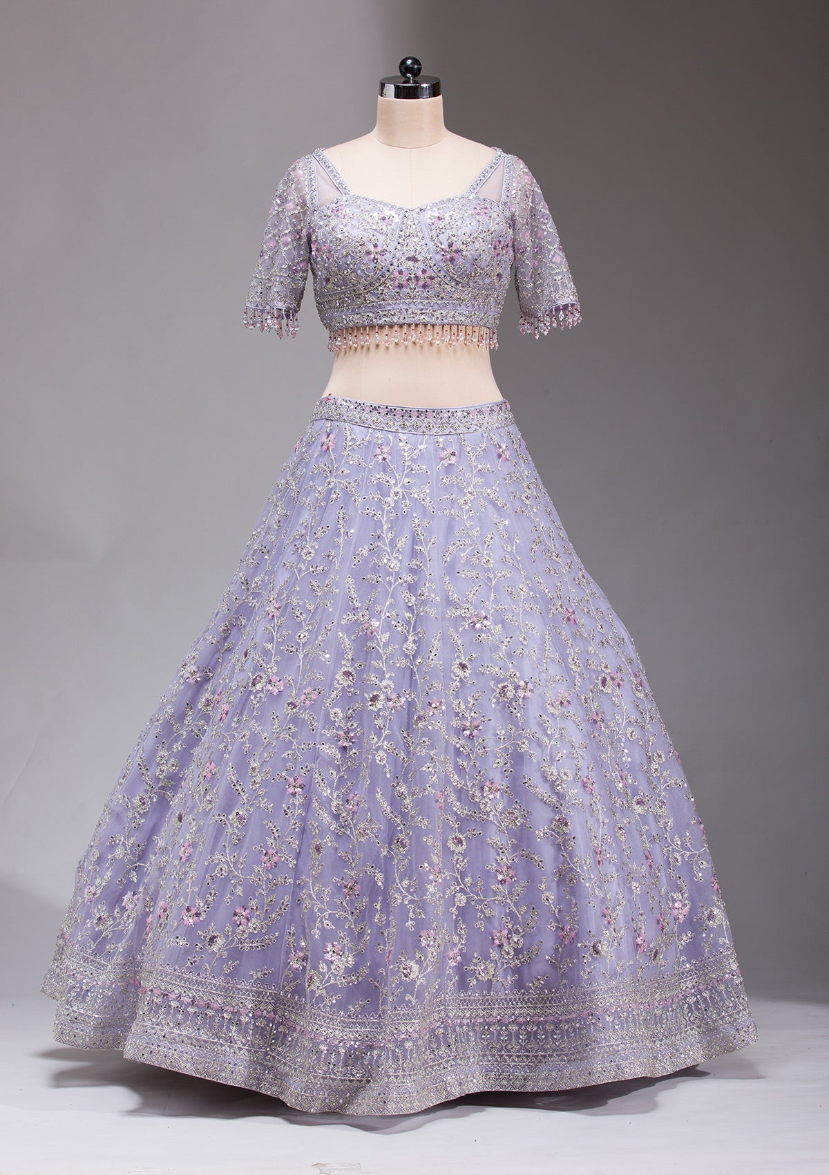 Lavender Stonework Net Readymade Lehenga-koskii