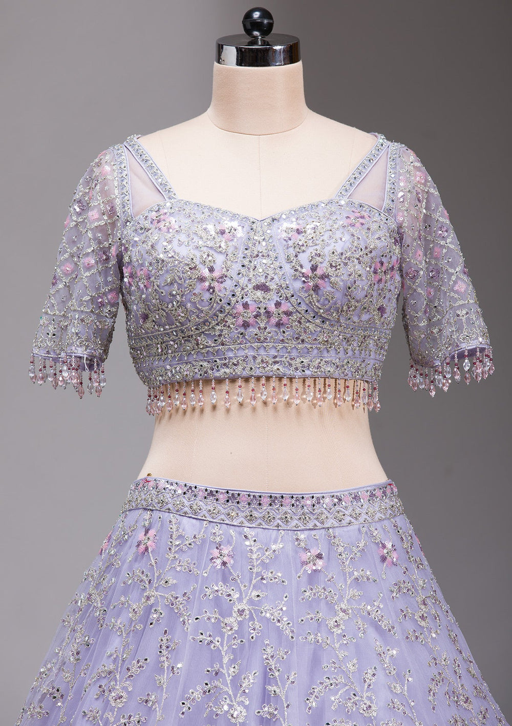 Lavender Stonework Net Readymade Lehenga-koskii