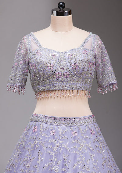 Lavender Stonework Net Readymade Lehenga-koskii