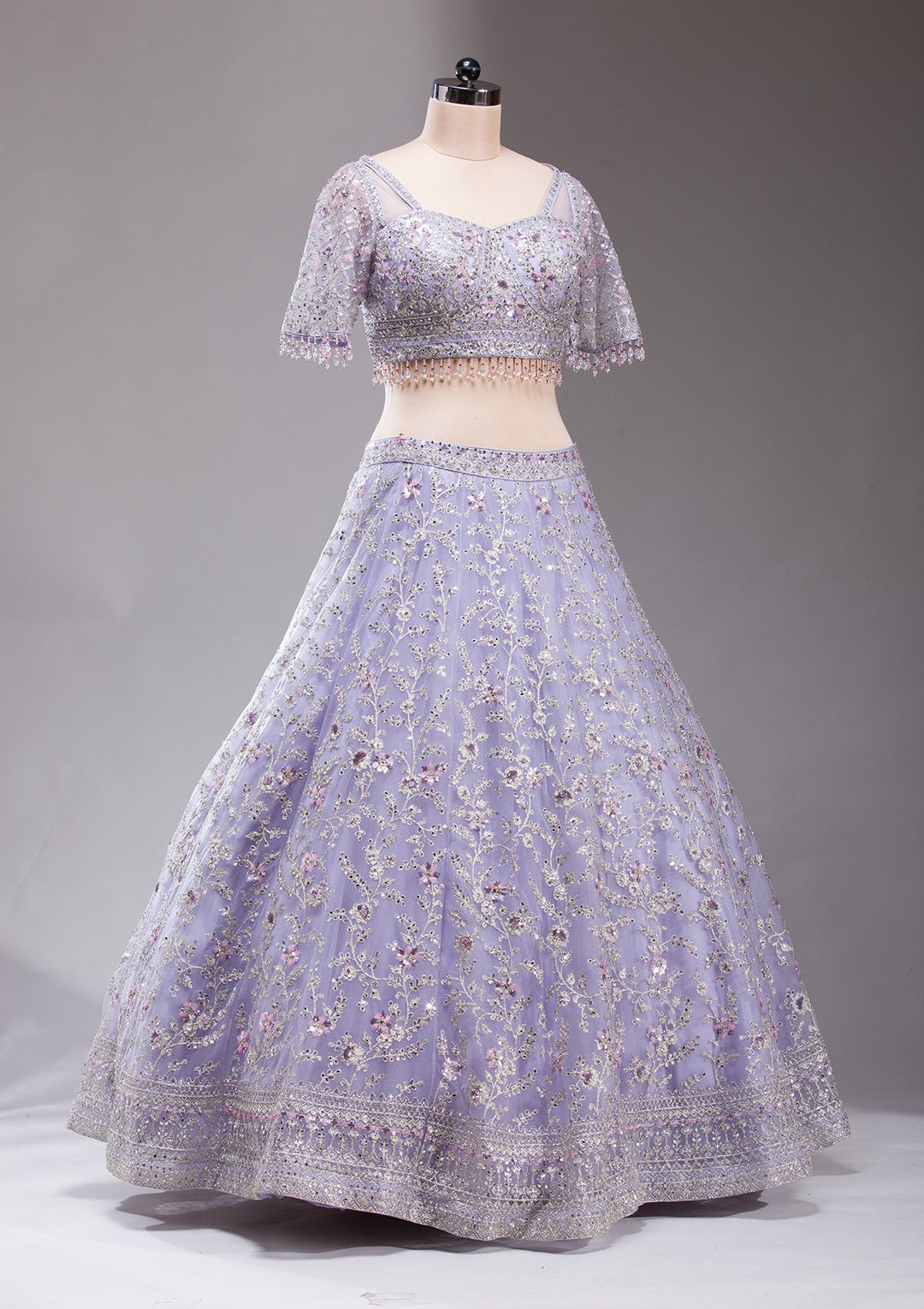 Lavender Stonework Net Readymade Lehenga-koskii