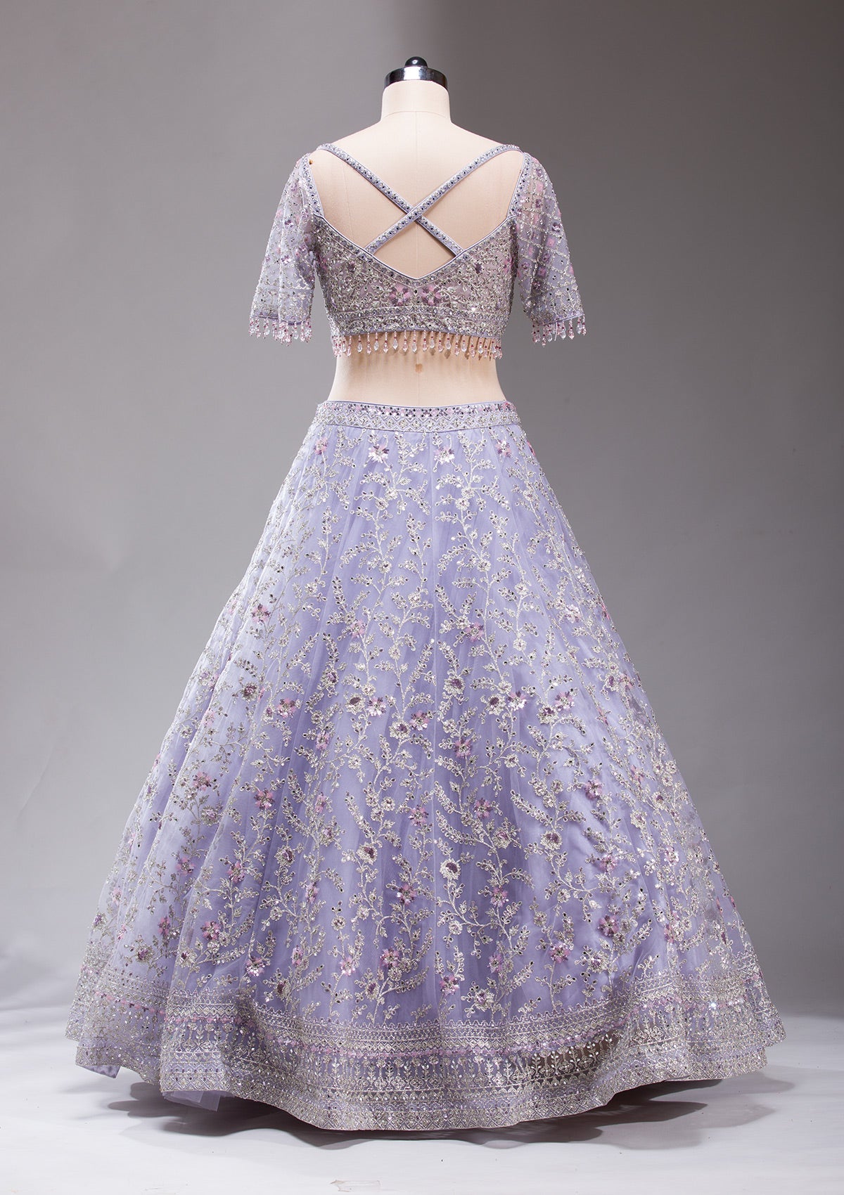 Lavender Stonework Net Readymade Lehenga-koskii