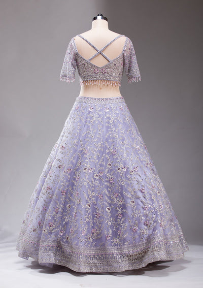 Lavender Stonework Net Readymade Lehenga-koskii