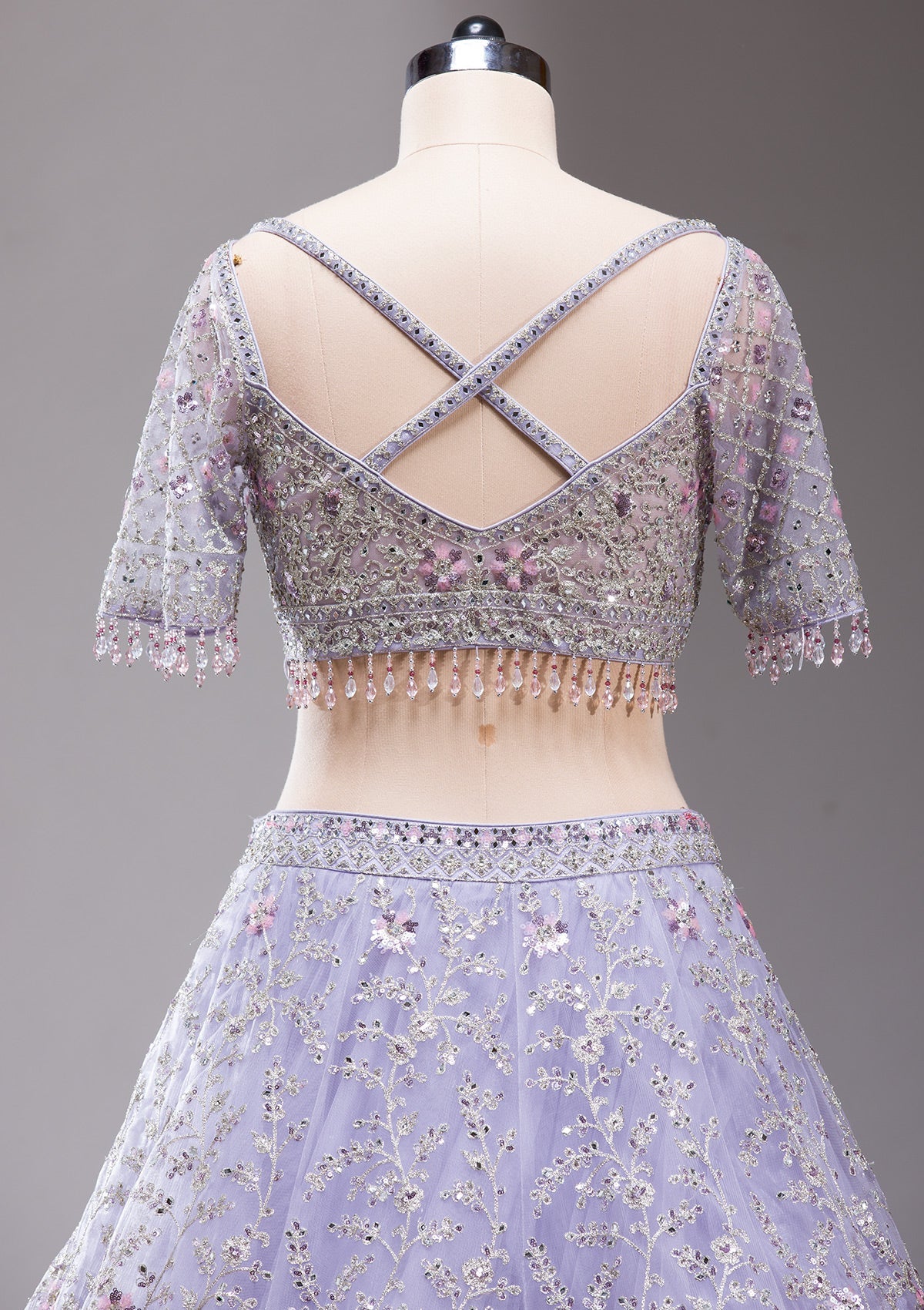 Lavender Stonework Net Readymade Lehenga-koskii