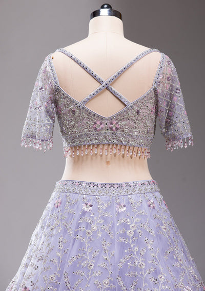 Lavender Stonework Net Readymade Lehenga-koskii