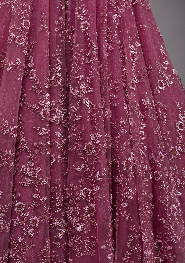 Mauve Pearlwork Net Readymade Lehenga-koskii