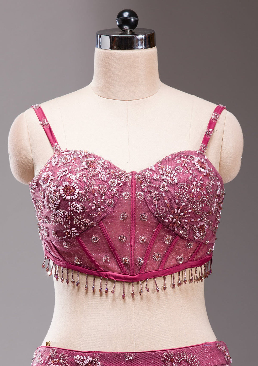 Mauve Pearlwork Net Readymade Lehenga-koskii