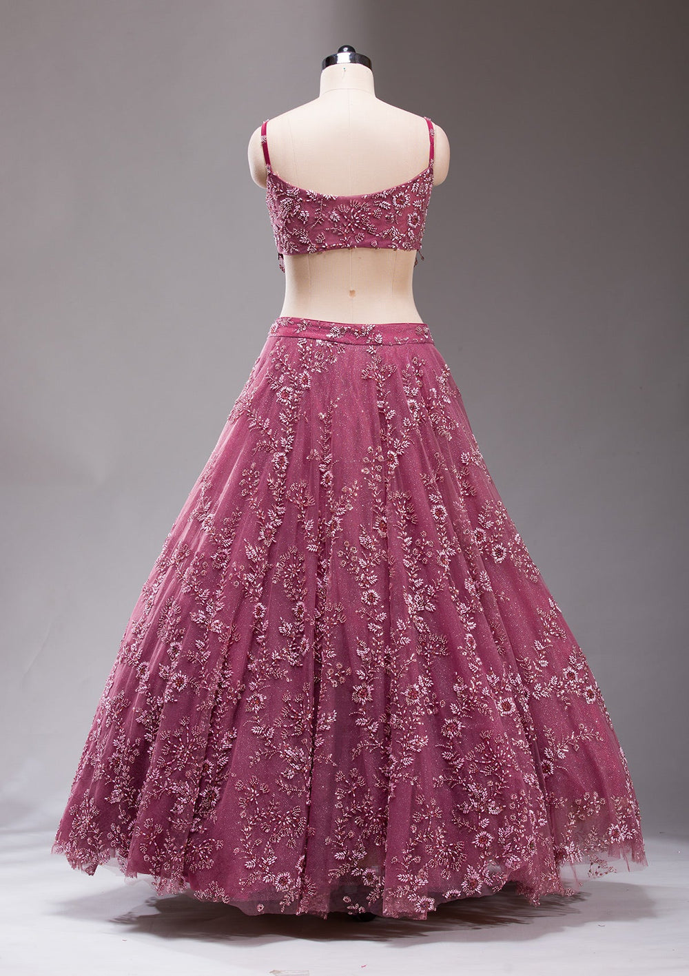 Mauve Pearlwork Net Readymade Lehenga-koskii