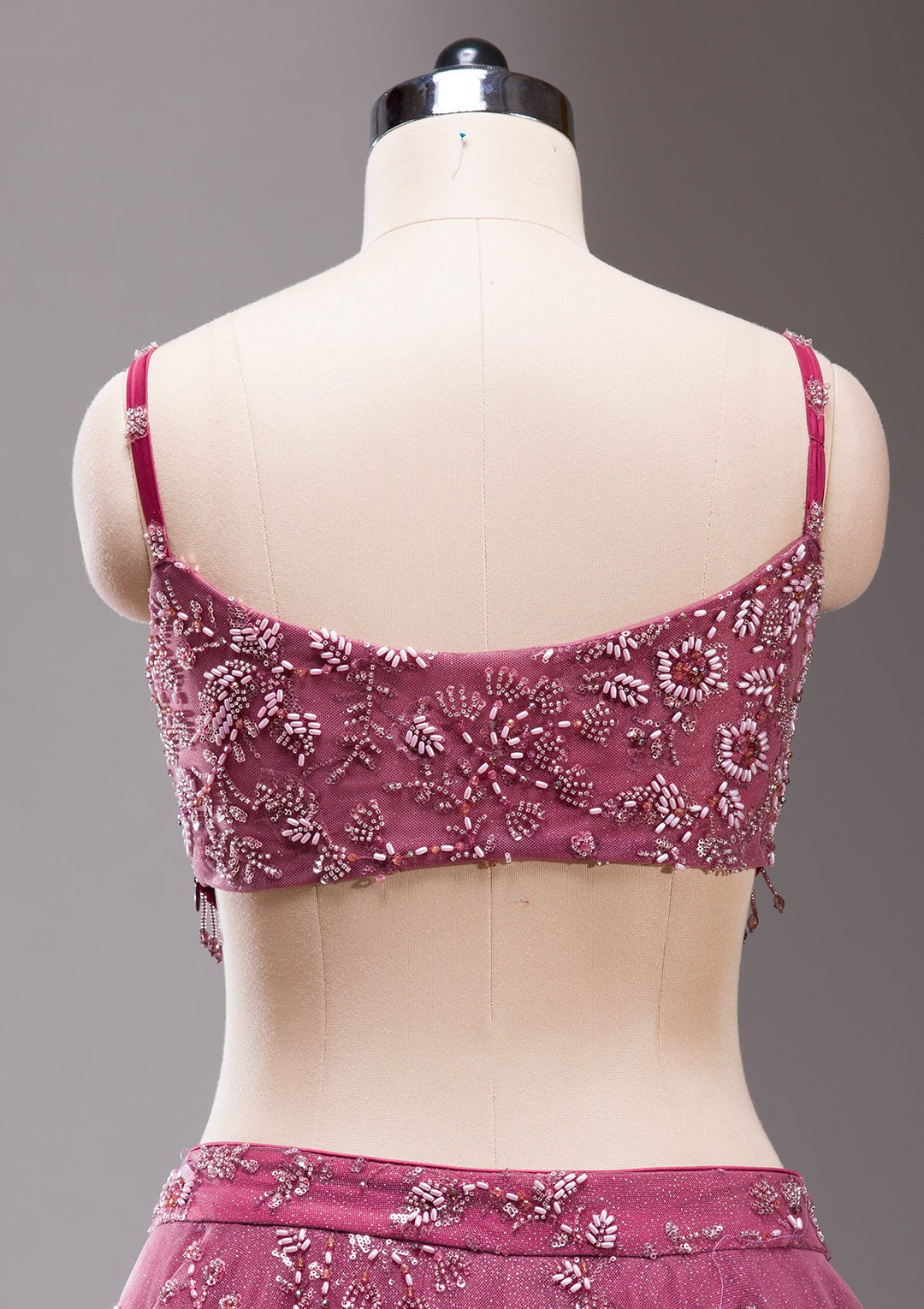 Mauve Pearlwork Net Readymade Lehenga-koskii