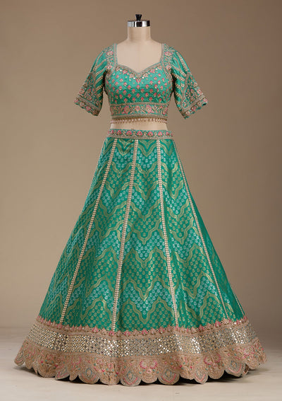 Sea Green Zariwork Banarasi Readymade Lehenga-koskii