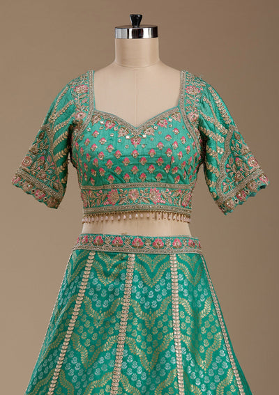 Sea Green Zariwork Banarasi Readymade Lehenga-koskii