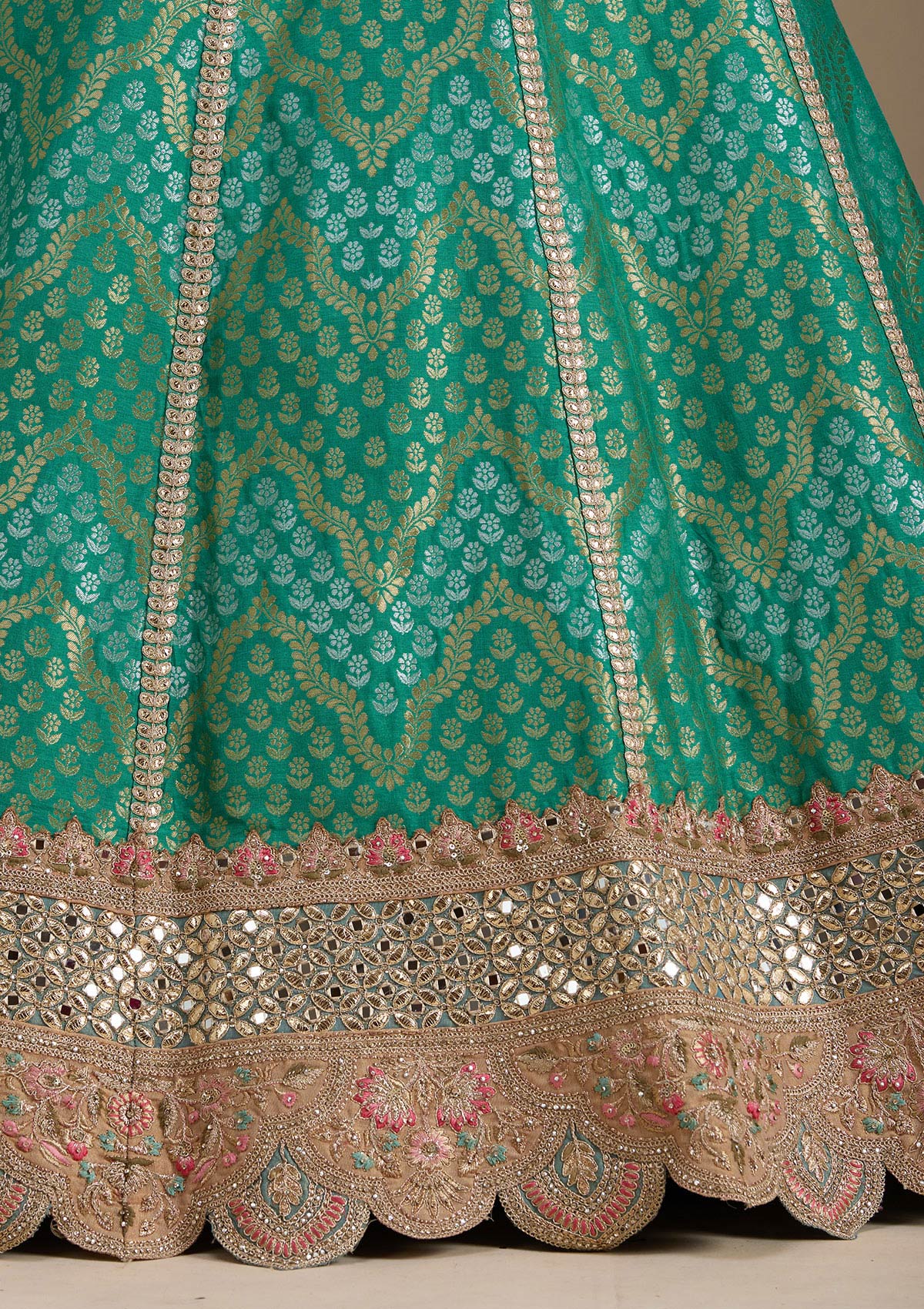 Sea Green Zariwork Banarasi Readymade Lehenga-koskii