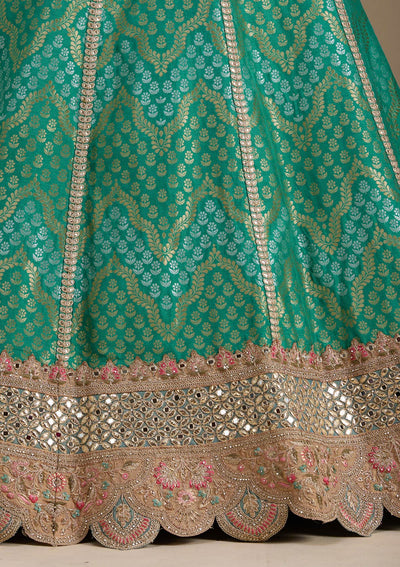 Sea Green Zariwork Banarasi Readymade Lehenga-koskii