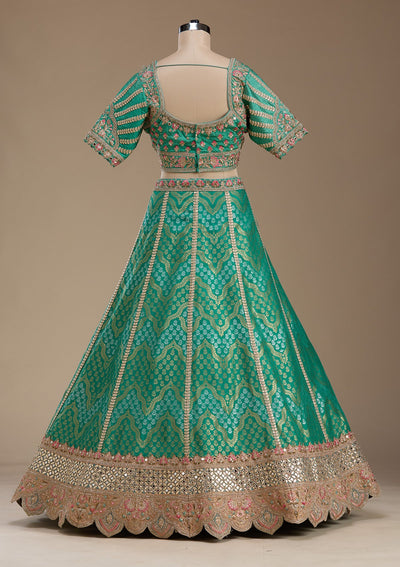 Sea Green Zariwork Banarasi Readymade Lehenga-koskii