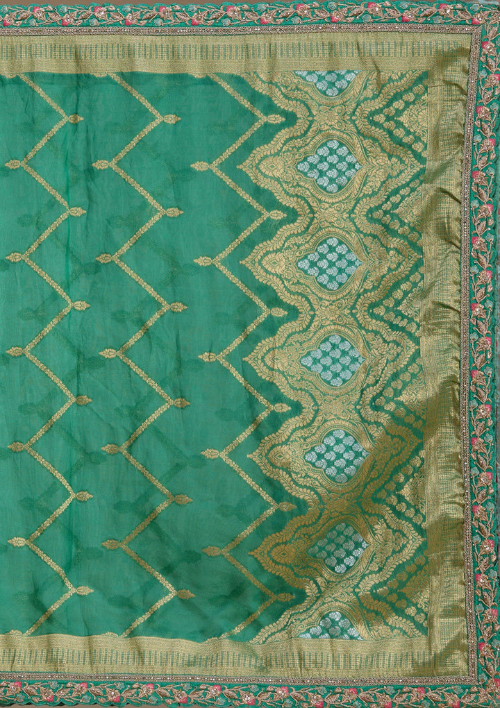 Sea Green Zariwork Banarasi Readymade Lehenga-koskii