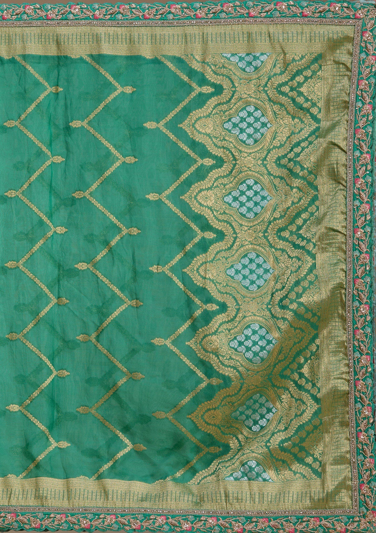 Sea Green Zariwork Banarasi Readymade Lehenga-koskii