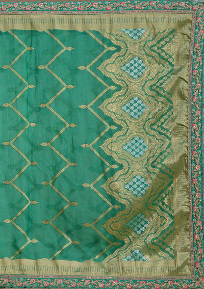 Sea Green Zariwork Banarasi Readymade Lehenga-koskii