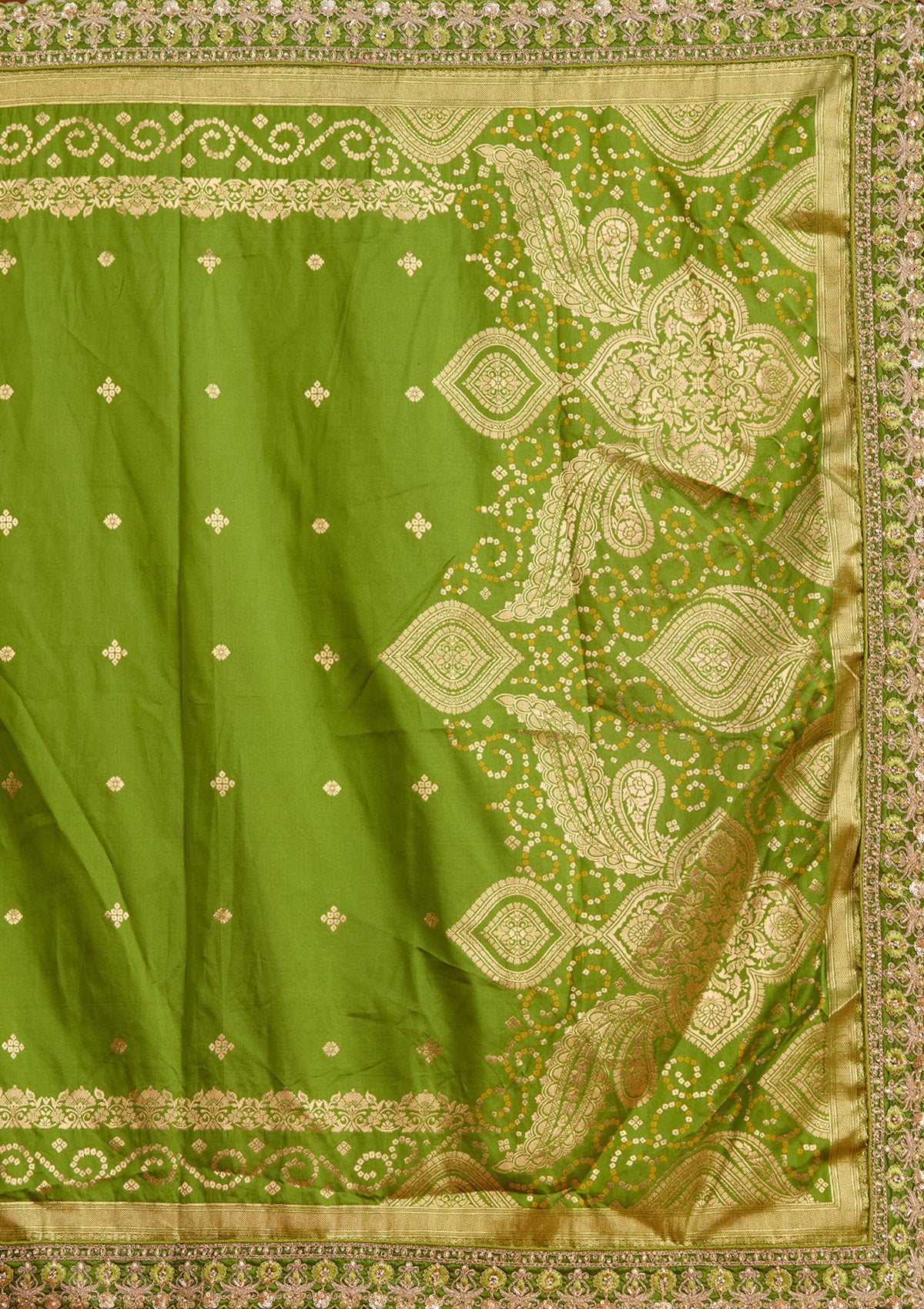 Parrot Green Zariwork Banarasi Readymade Lehenga-koskii