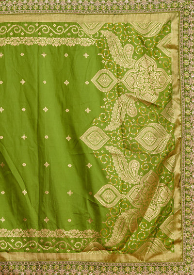 Parrot Green Zariwork Banarasi Readymade Lehenga-koskii
