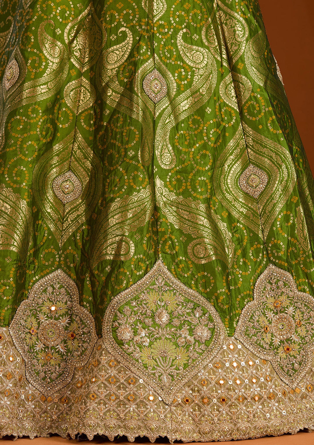 Parrot Green Zariwork Banarasi Readymade Lehenga-koskii