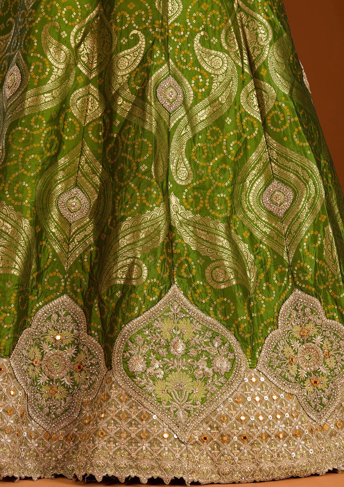 Parrot Green Zariwork Banarasi Readymade Lehenga-koskii