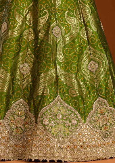 Parrot Green Zariwork Banarasi Readymade Lehenga-koskii