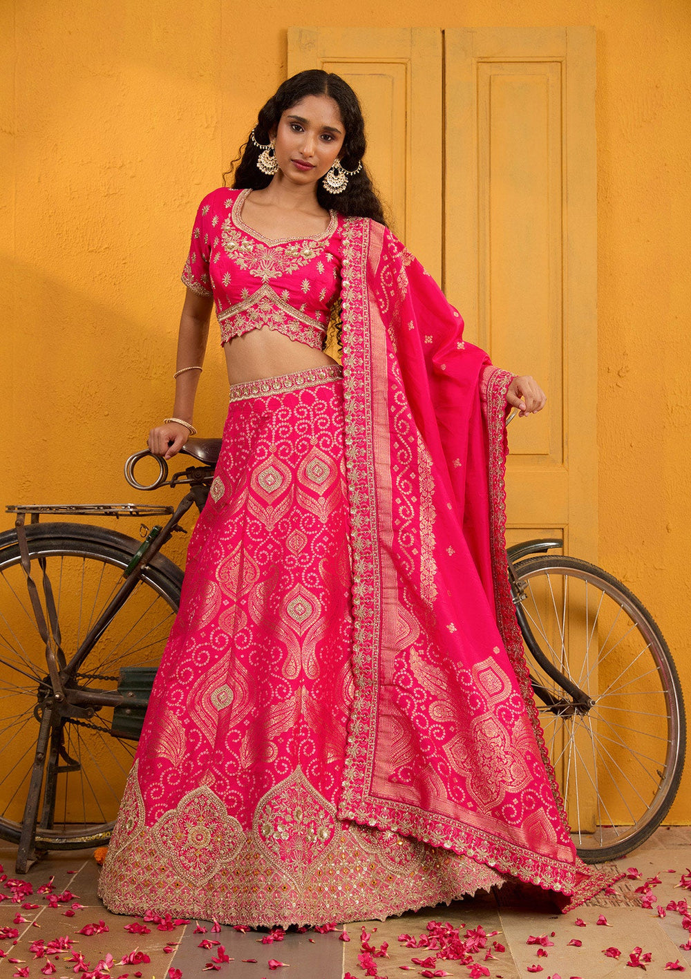 Rani Pink Zariwork Banarasi Readymade Lehenga-Koskii