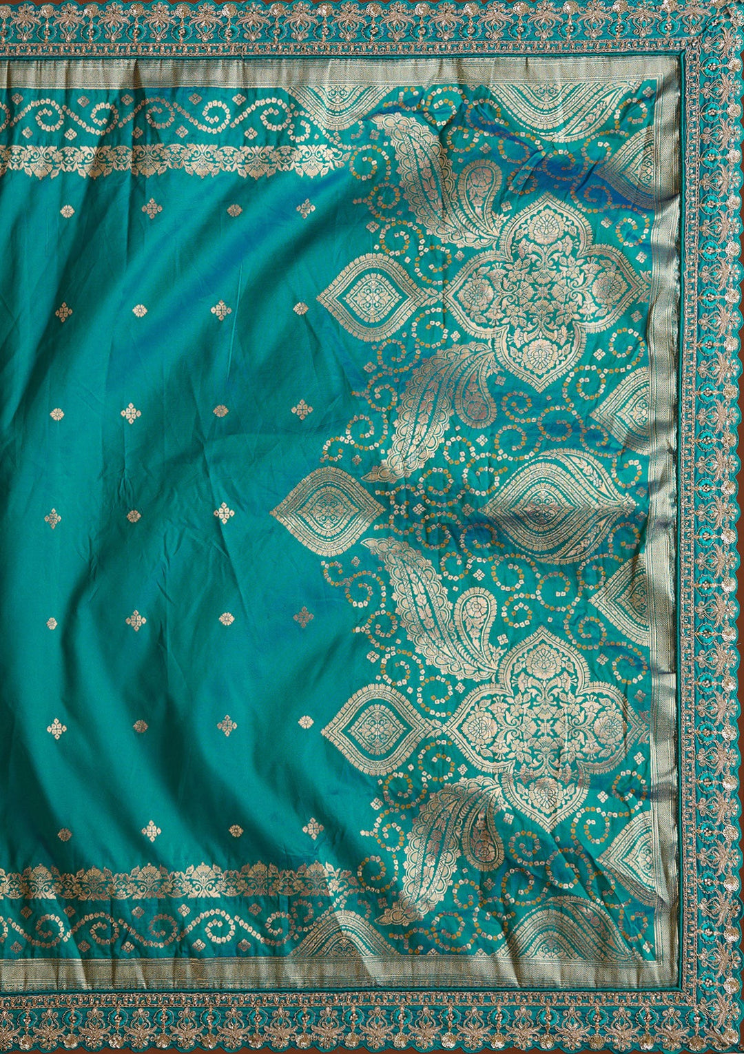 Turquoise Blue Zariwork Banarasi Readymade Lehenga_Koskii
