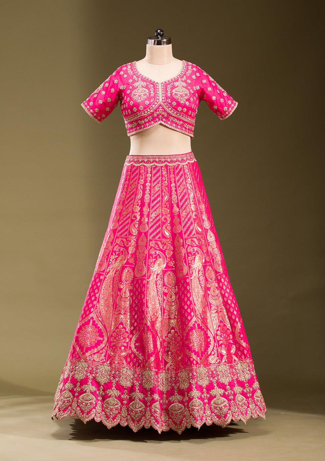 Rani Pink Zariwork Banarasi Readymade Lehenga-koskii