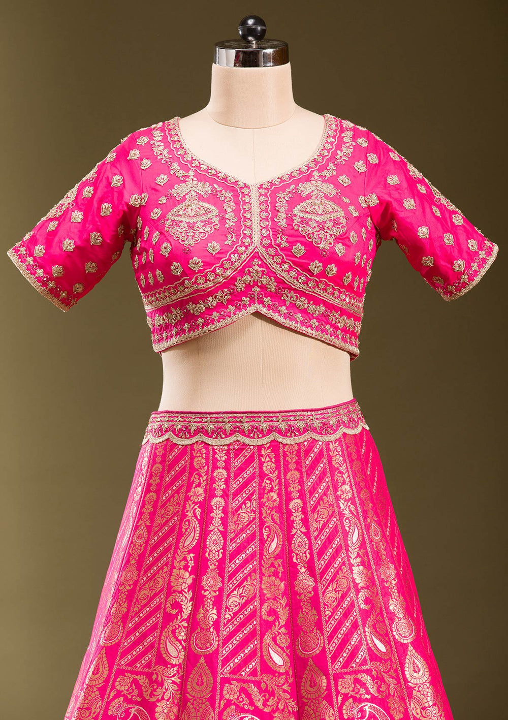 Rani Pink Zariwork Banarasi Readymade Lehenga-koskii