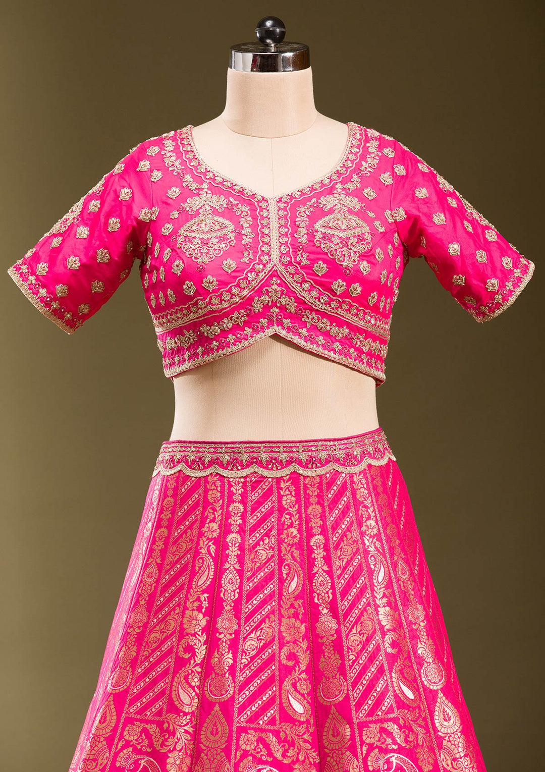 Rani Pink Zariwork Banarasi Readymade Lehenga-koskii