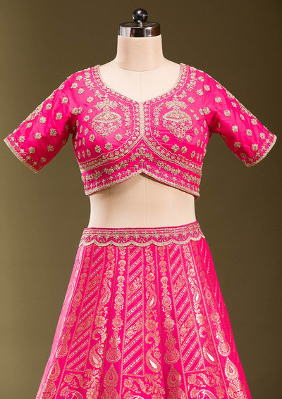 Rani Pink Zariwork Banarasi Readymade Lehenga-koskii