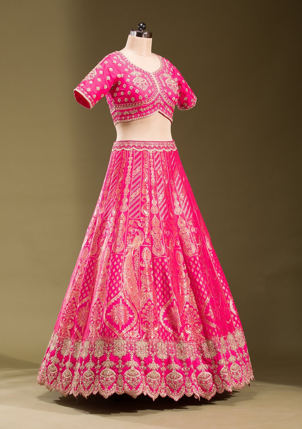 Rani Pink Zariwork Banarasi Readymade Lehenga-koskii