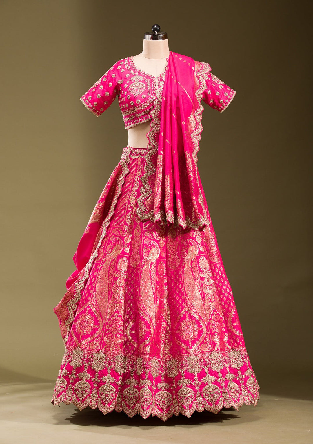 Rani Pink Zariwork Banarasi Readymade Lehenga-koskii