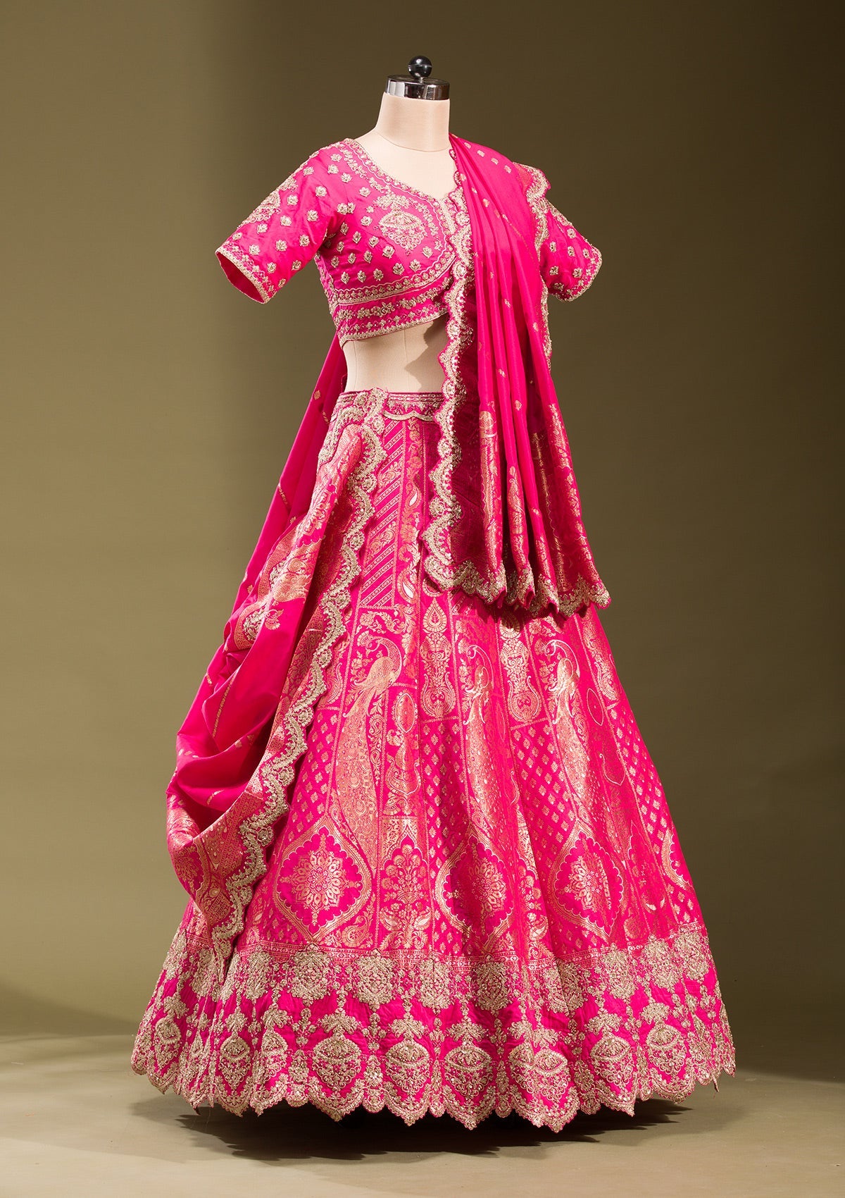 Rani Pink Zariwork Banarasi Readymade Lehenga-koskii