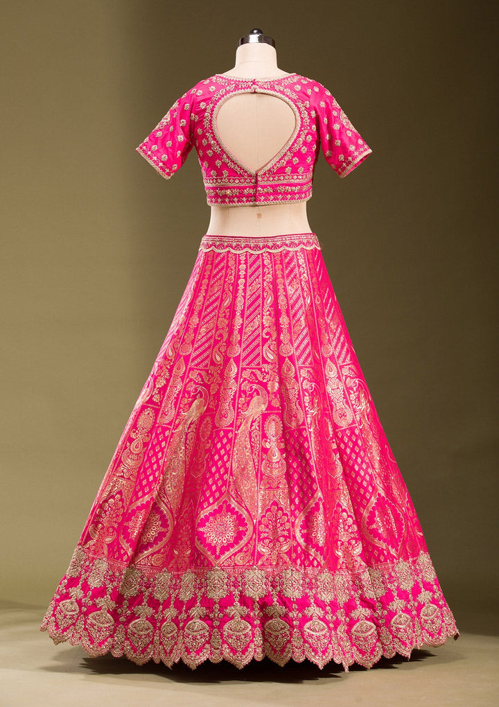 Rani Pink Zariwork Banarasi Readymade Lehenga-koskii