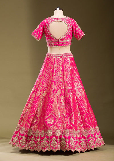 Rani Pink Zariwork Banarasi Readymade Lehenga-koskii