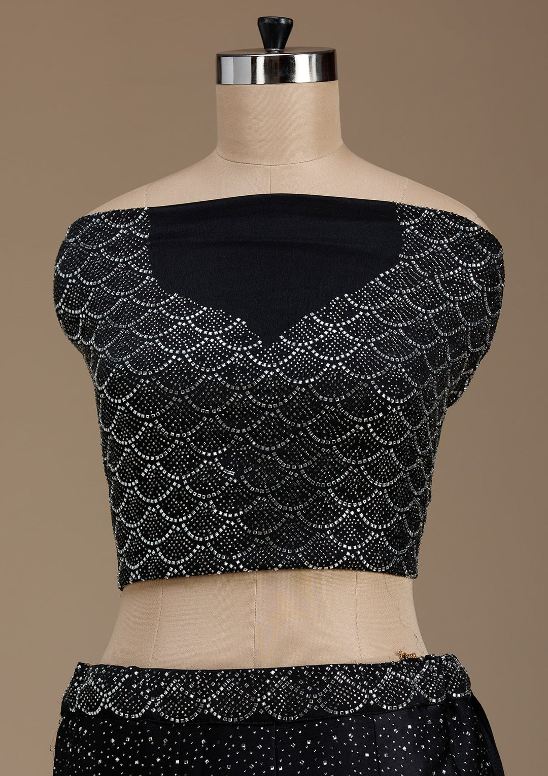 Black Stonework Semi Crepe Semi-Stitched Lehenga-koskii