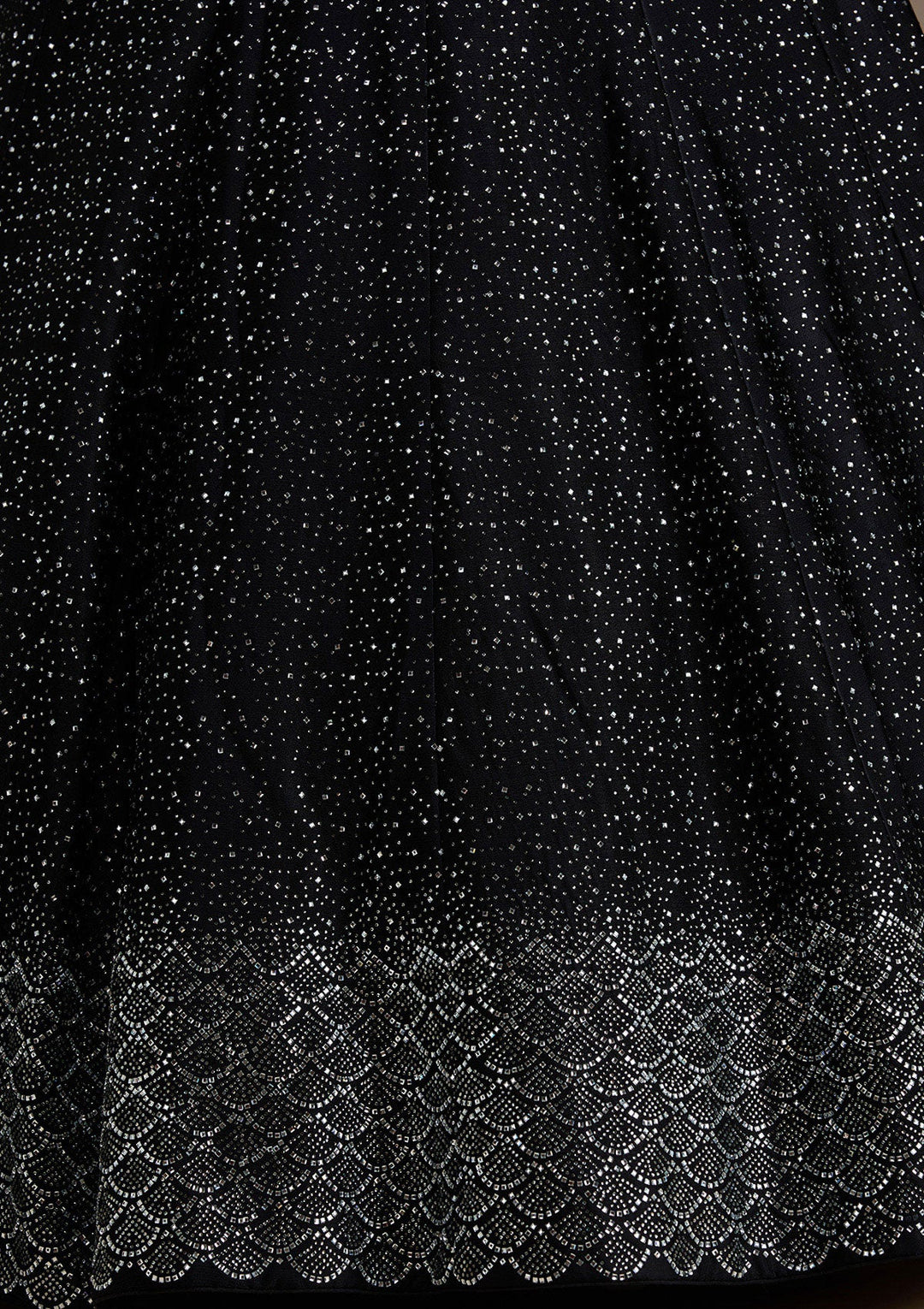 Black Stonework Semi Crepe Semi-Stitched Lehenga-koskii