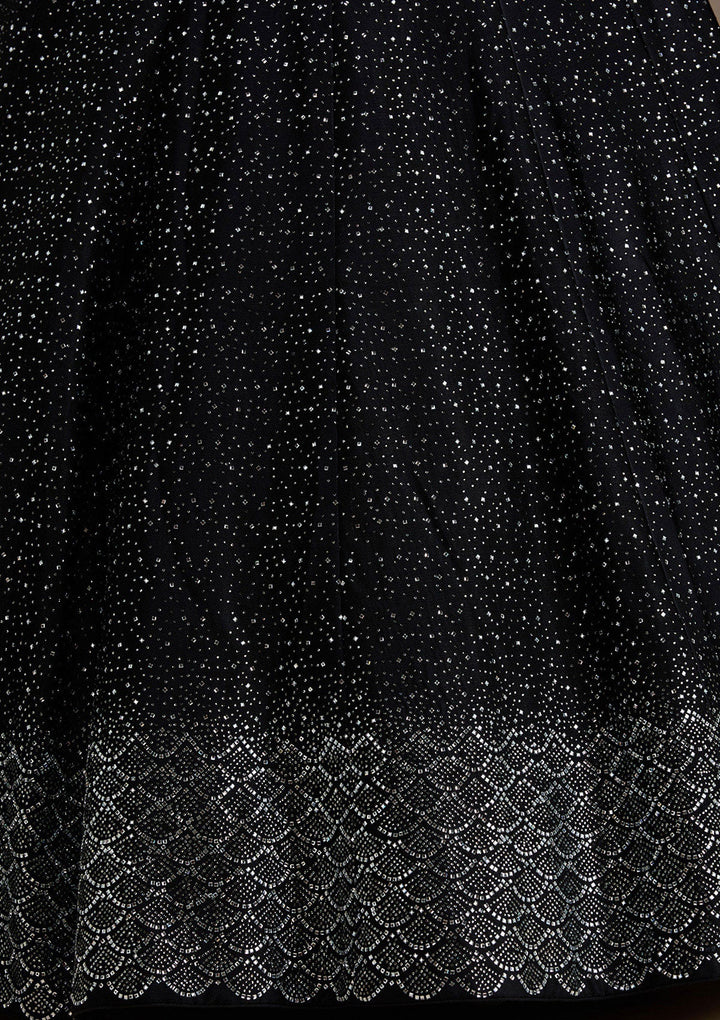 Black Stonework Semi Crepe Semi-Stitched Lehenga-koskii