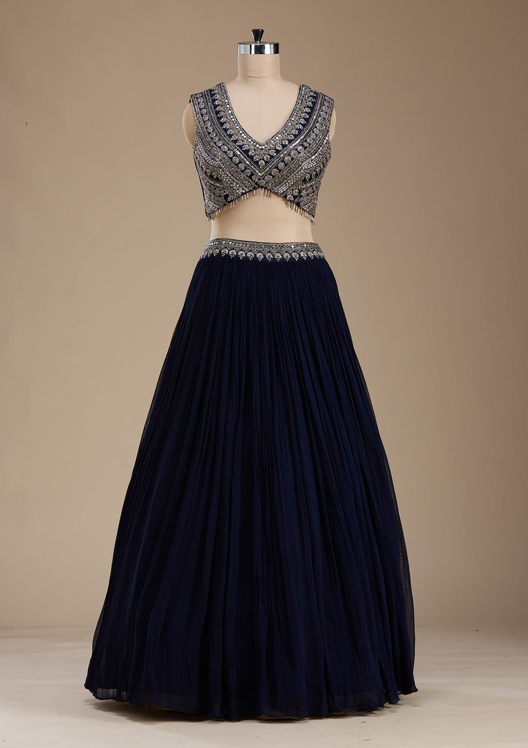 Navy Blue Zariwork Georgette Readymade Lehenga-koskii
