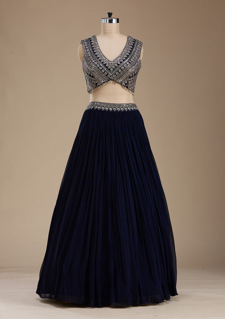 Navy Blue Zariwork Georgette Readymade Lehenga-koskii
