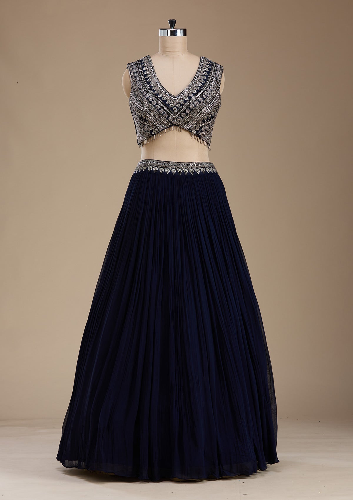 Navy Blue Zariwork Georgette Readymade Lehenga-koskii