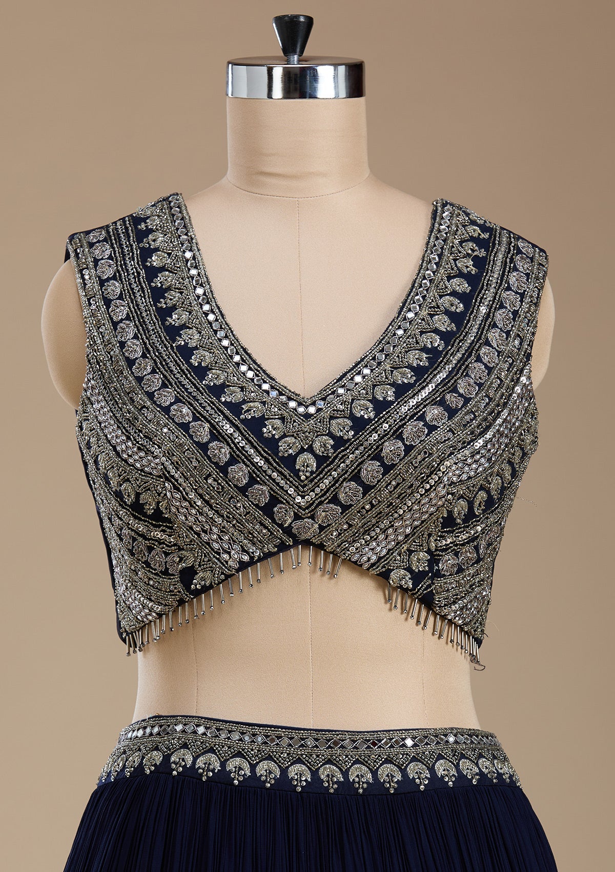Navy Blue Zariwork Georgette Readymade Lehenga-koskii