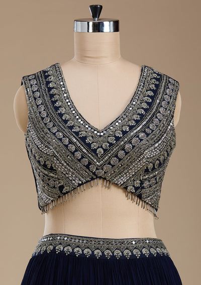 Navy Blue Zariwork Georgette Readymade Lehenga-koskii
