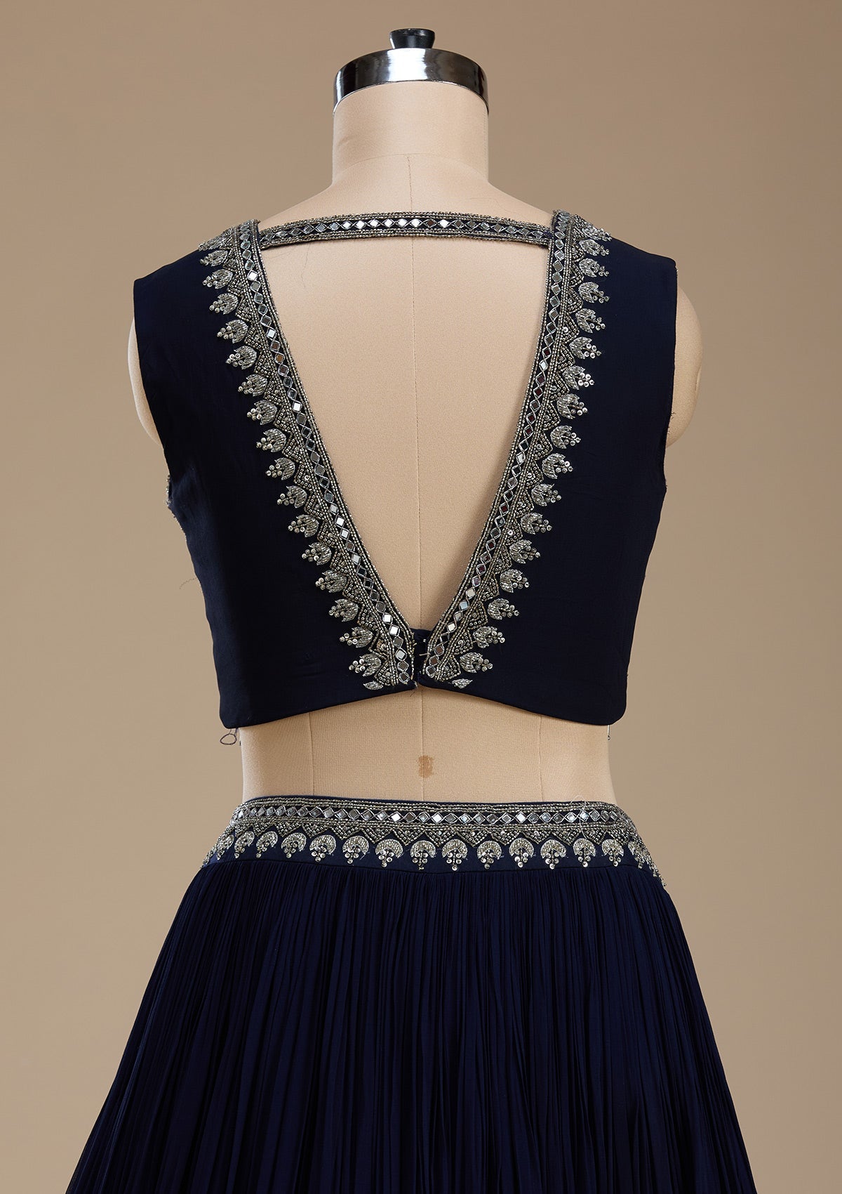 Navy Blue Zariwork Georgette Readymade Lehenga-koskii