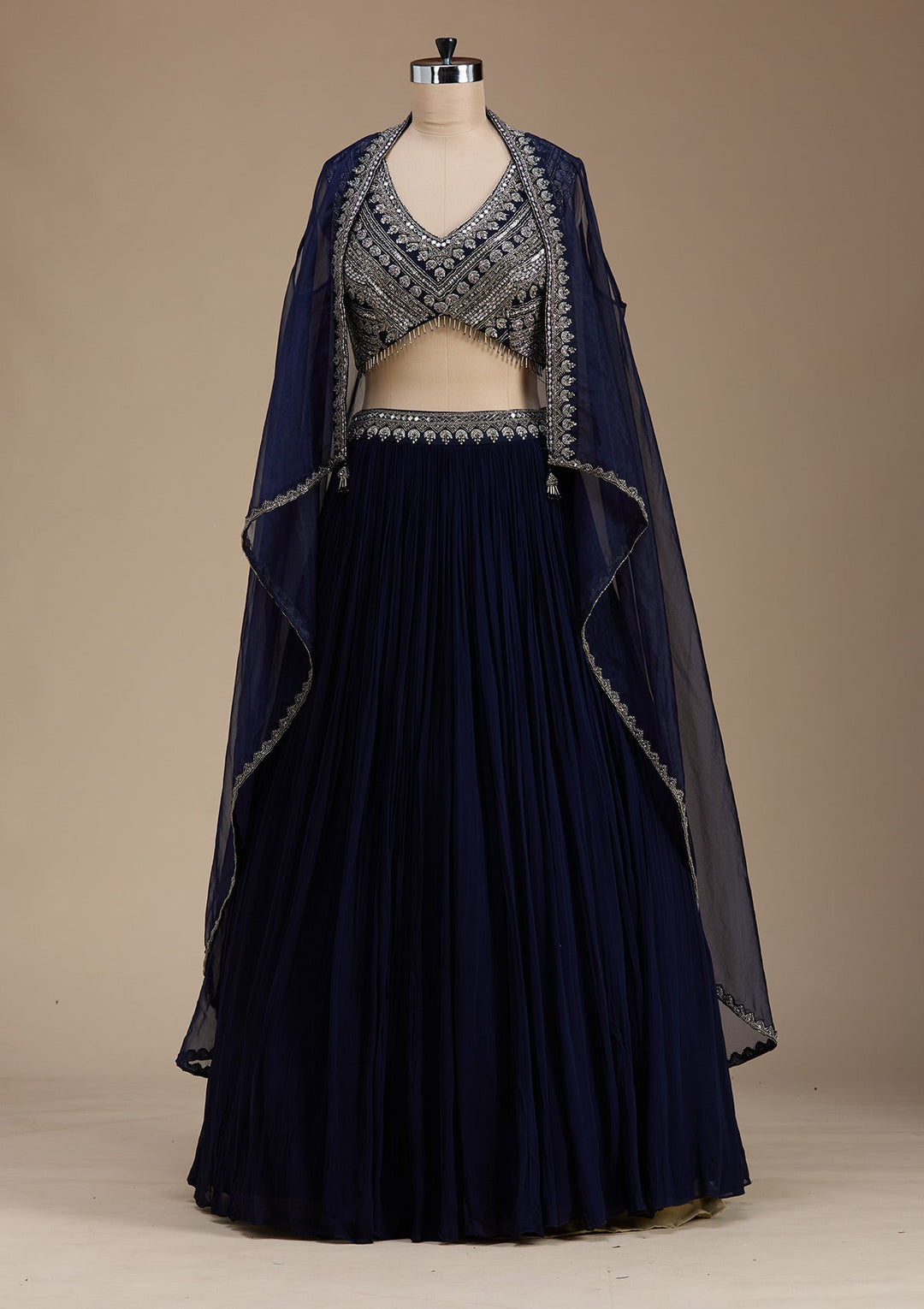Navy Blue Zariwork Georgette Readymade Lehenga-koskii