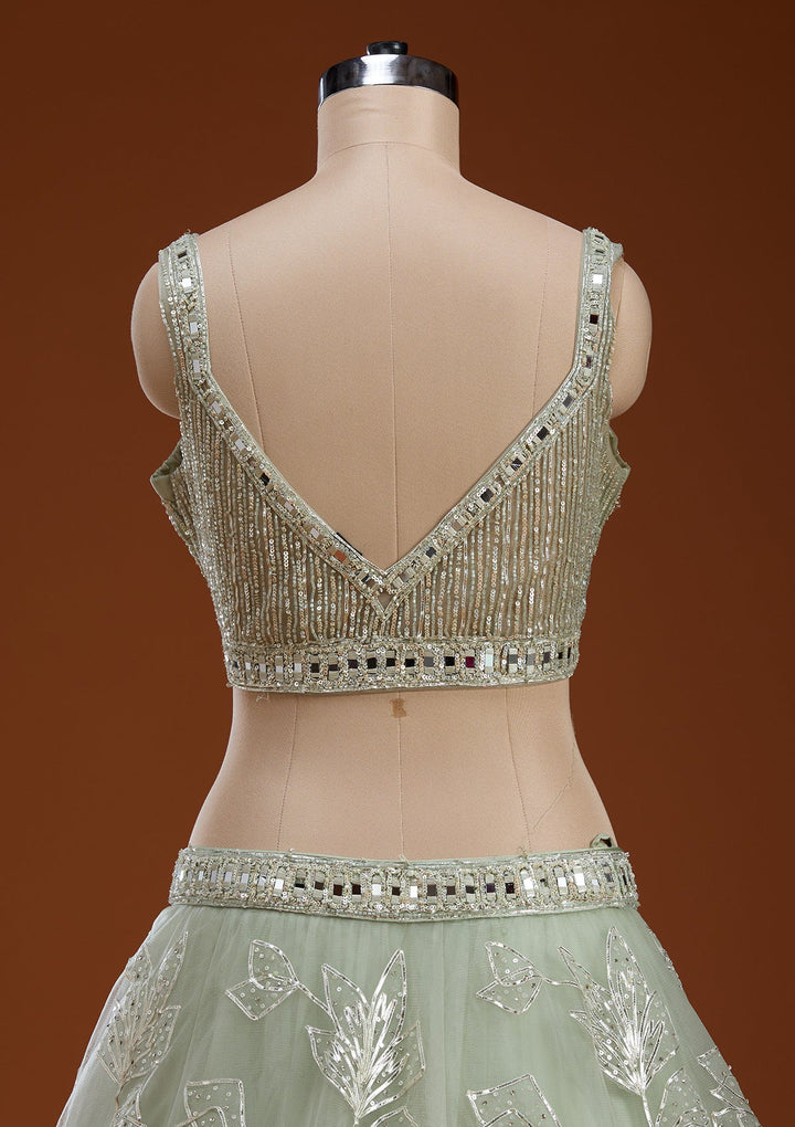 Pista Green Cutdana Net Readymade Lehenga-koskii