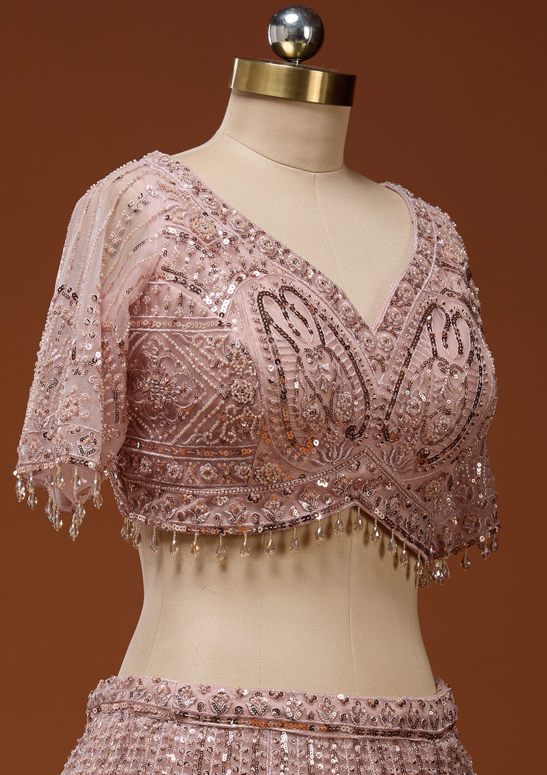 Baby Pink Cutdana Net Readymade Lehenga_Koskii