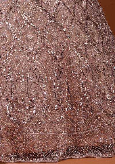 Baby Pink Cutdana Net Readymade Lehenga_Koskii