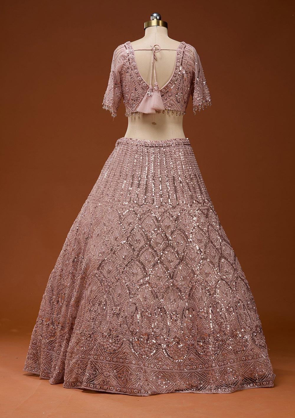 Baby Pink Cutdana Net Readymade Lehenga_Koskii